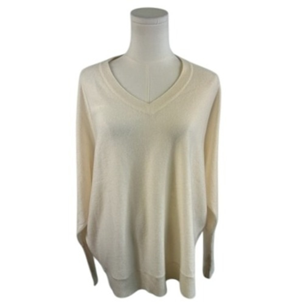 Garnet Hill Dolman Sleeve Sweater Women's Size Large Ivory 100% Cashmere